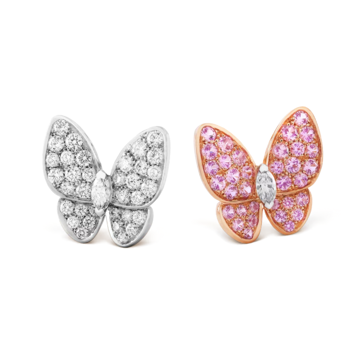 Brincos Two Butterfly Pavé e Rosa