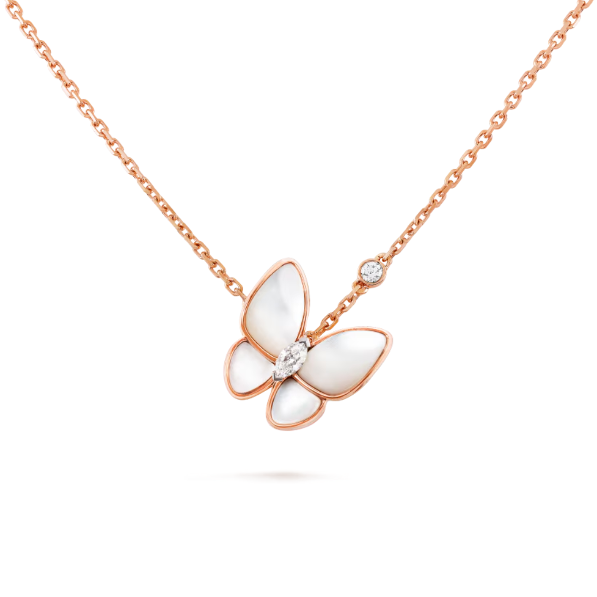 Colar Two Butterfly Cerâmica Branco - Ouro Rose