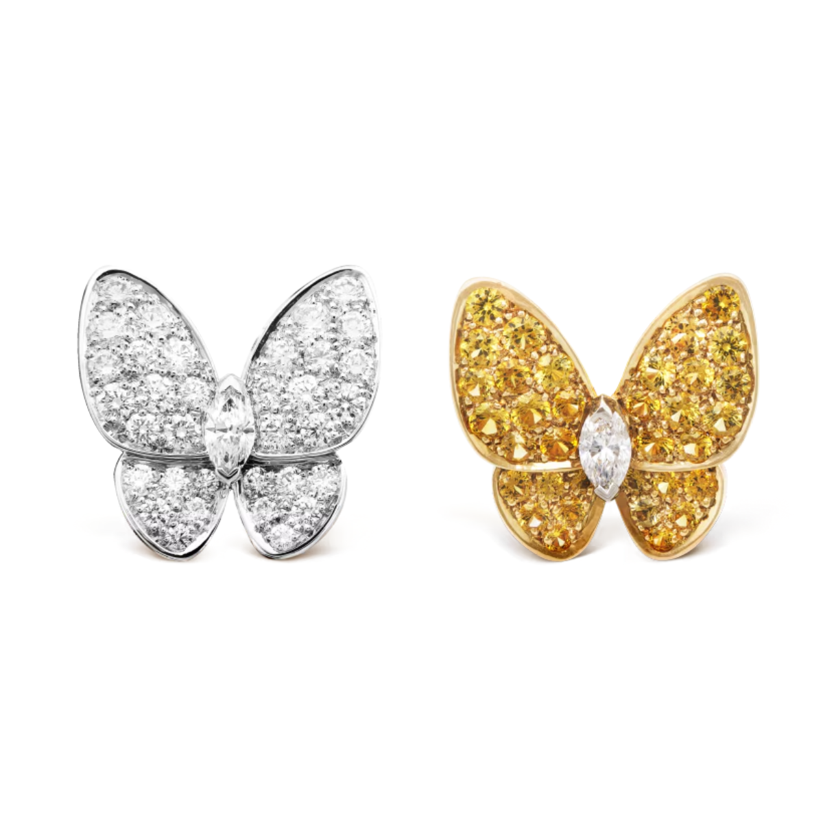 Brincos Two Butterfly Pavé e Laranja