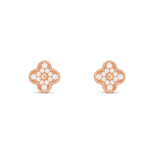 Conjunto Alhambra Trevo Colar unico e Brinco Snowflake - Ouro Rose