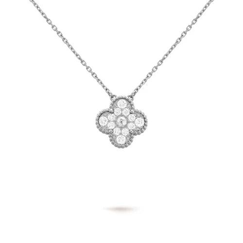 Conjunto Alhambra Trevo Colar unico e Brinco Snowflake - Prata De Lei