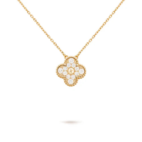 Conjunto Alhambra Trevo Colar unico e Brinco Snowflake - Ouro 18K