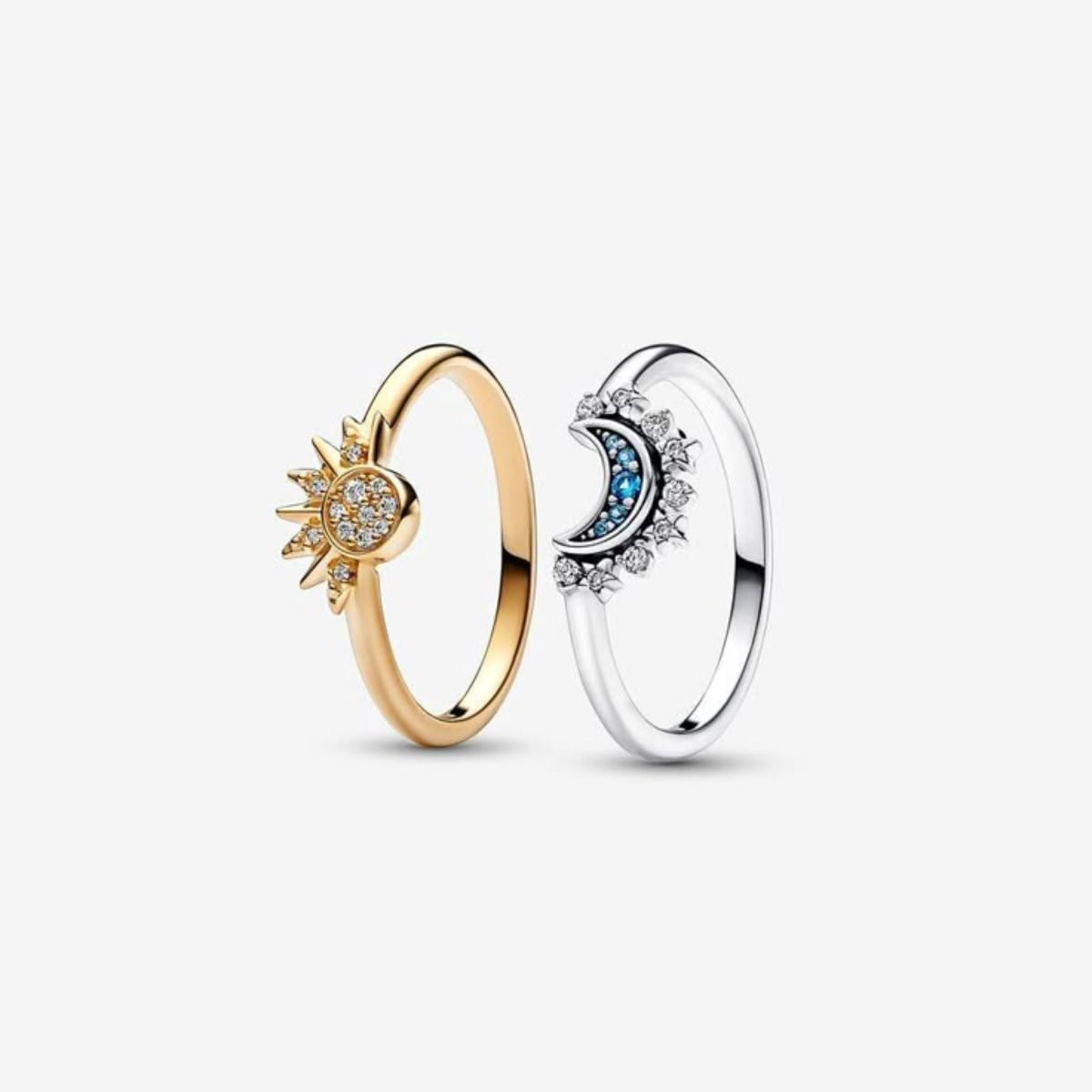 Conjunto Anéis Sol e Lua Brilhante