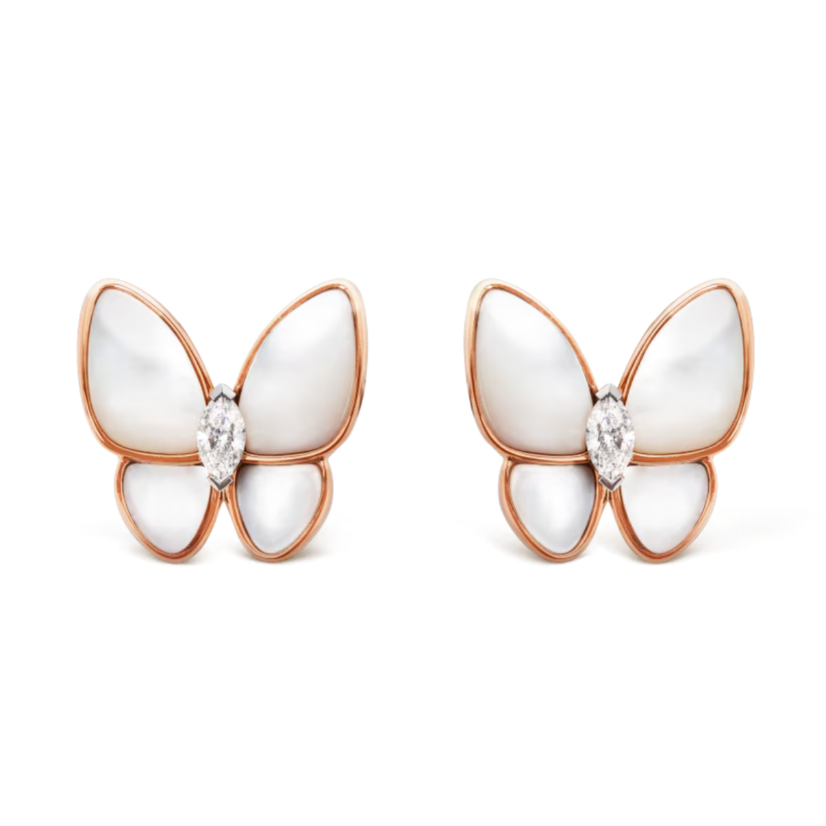 Brincos Two Butterfly Branco - Ouro 18K