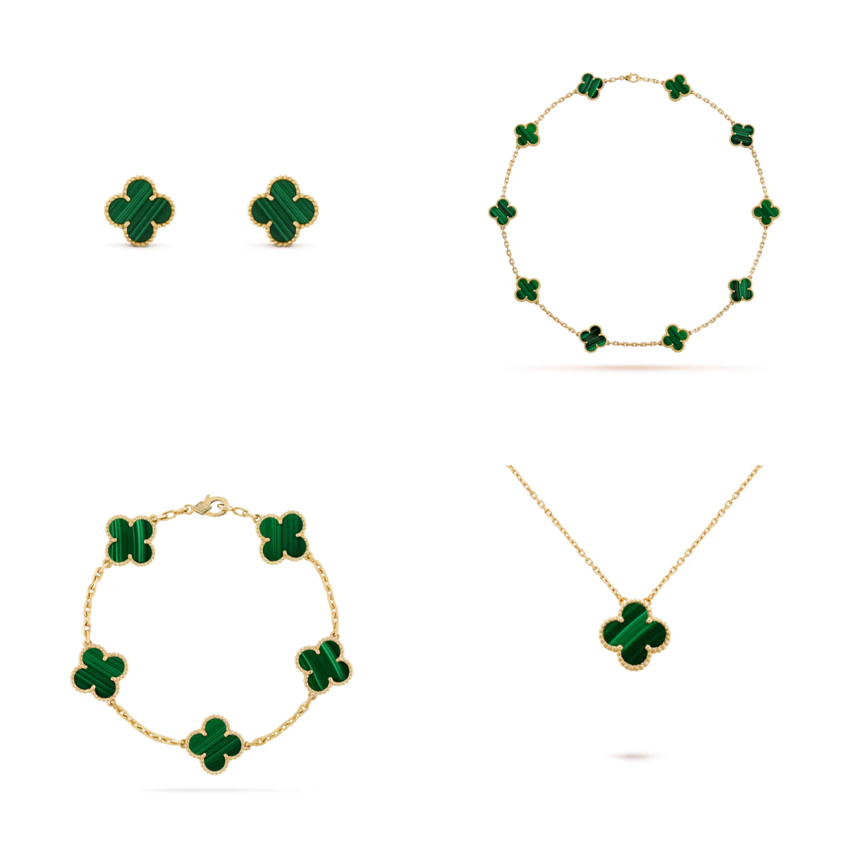 Conjunto Alhambra Vintage Trevo Completo Verde - Ouro 18K