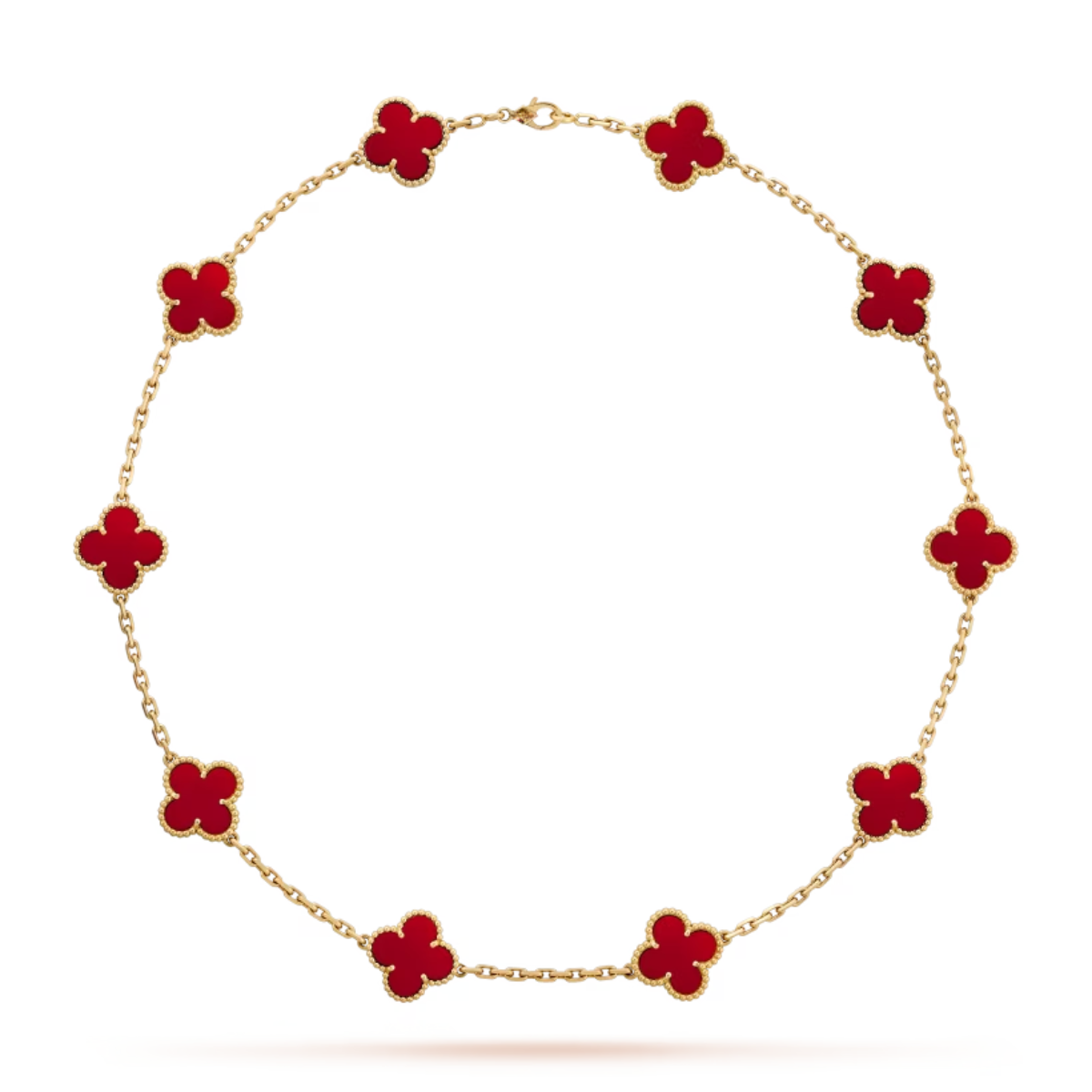 Colar Vintage Alhambra 10 Trevos Vermelho - Ouro 18K
