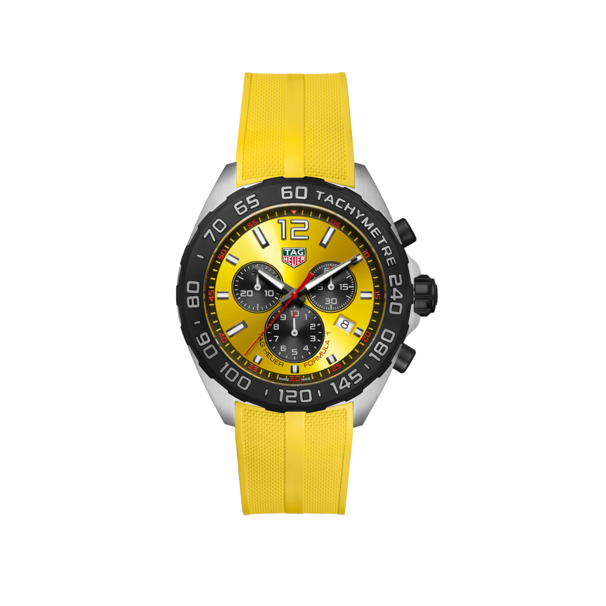 Relógio T.H Formula 1 Tachymetre Fundo Amarelo - Pulseira Borracha