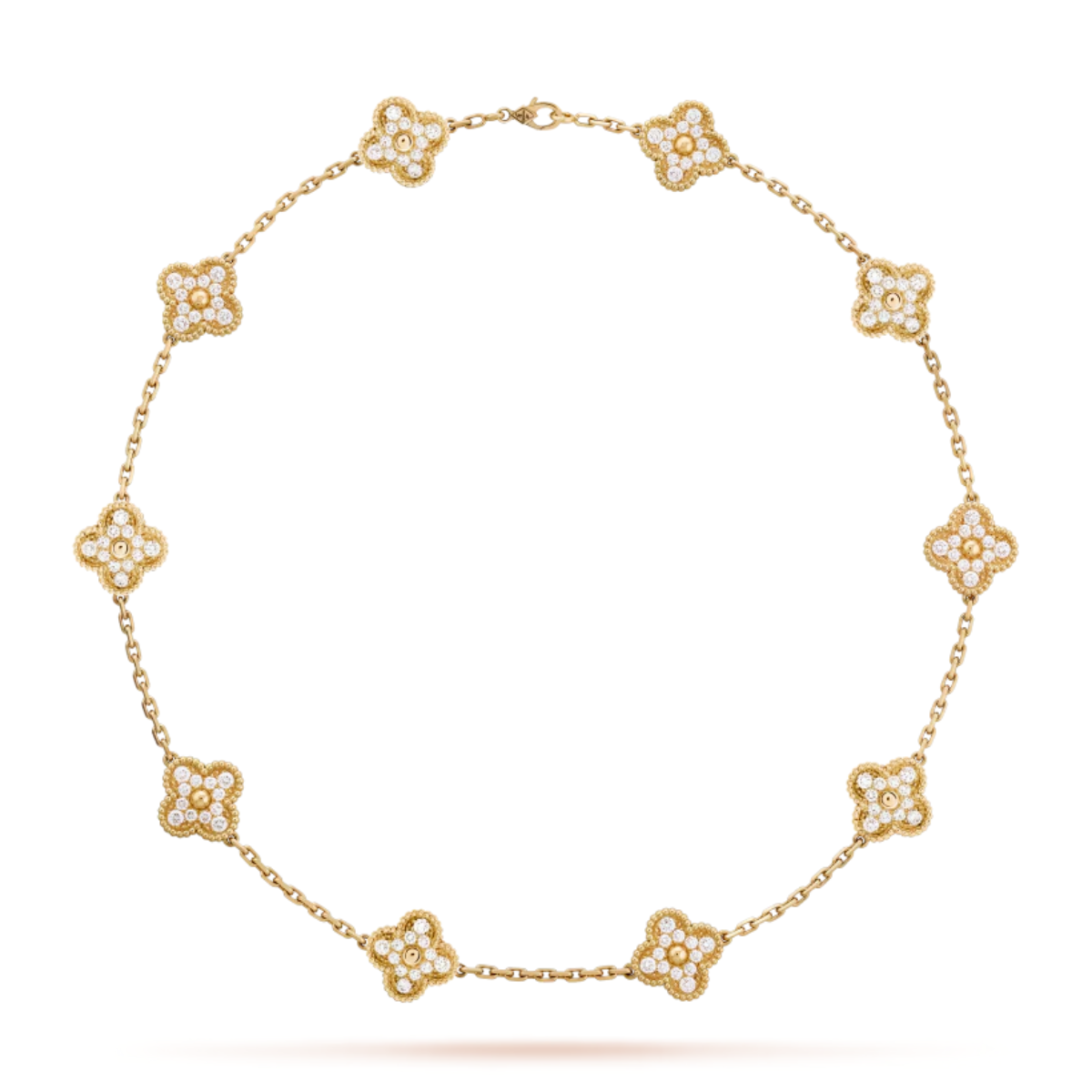 Colar Vintage Alhambra 10 Trevos Cravejado Snowflake - Ouro 18K