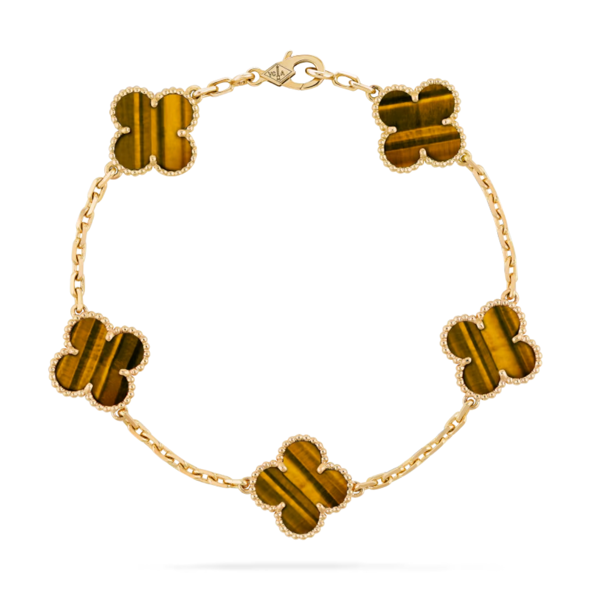 Pulseira Vintage Alhambra 5 Trevos Marrom - Ouro 18K