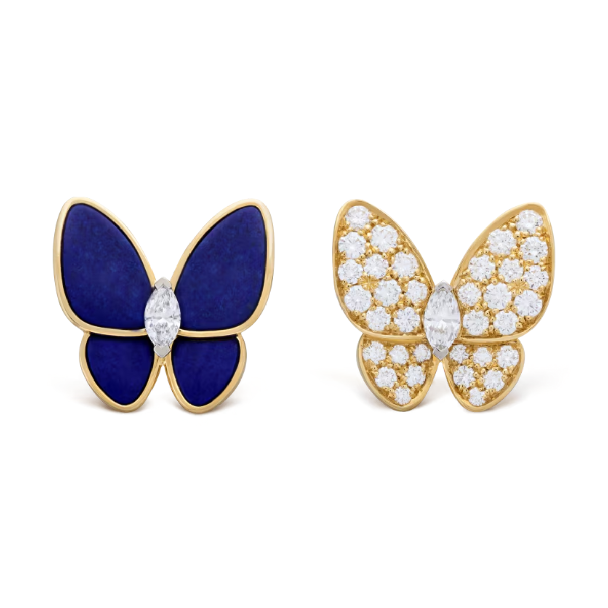 Brincos Two Butterfly Azul Escuro e Pavé - Ouro 18K