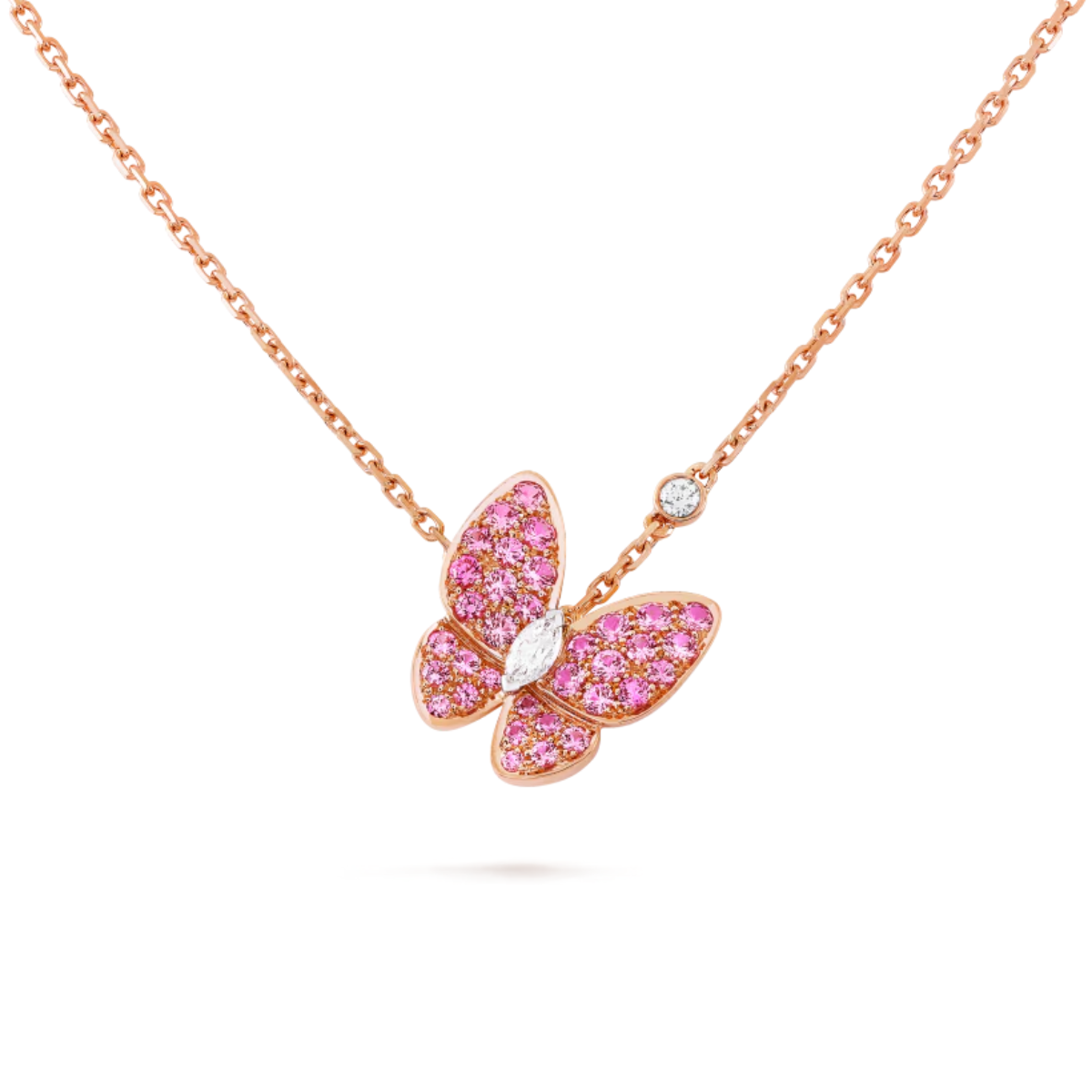 Colar Two Butterfly Pavé Rosa - Ouro Rose