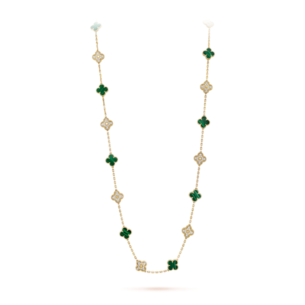 Colar Vintage Alhambra 20 Trevos Snowflake Verde - Ouro 18K