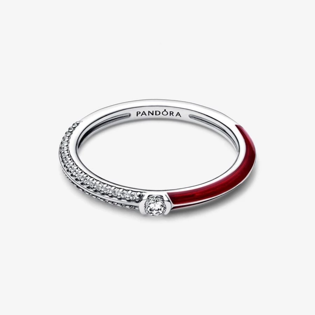 Anel Duplo Pavé Cerâmica Vermelho - Prata 925