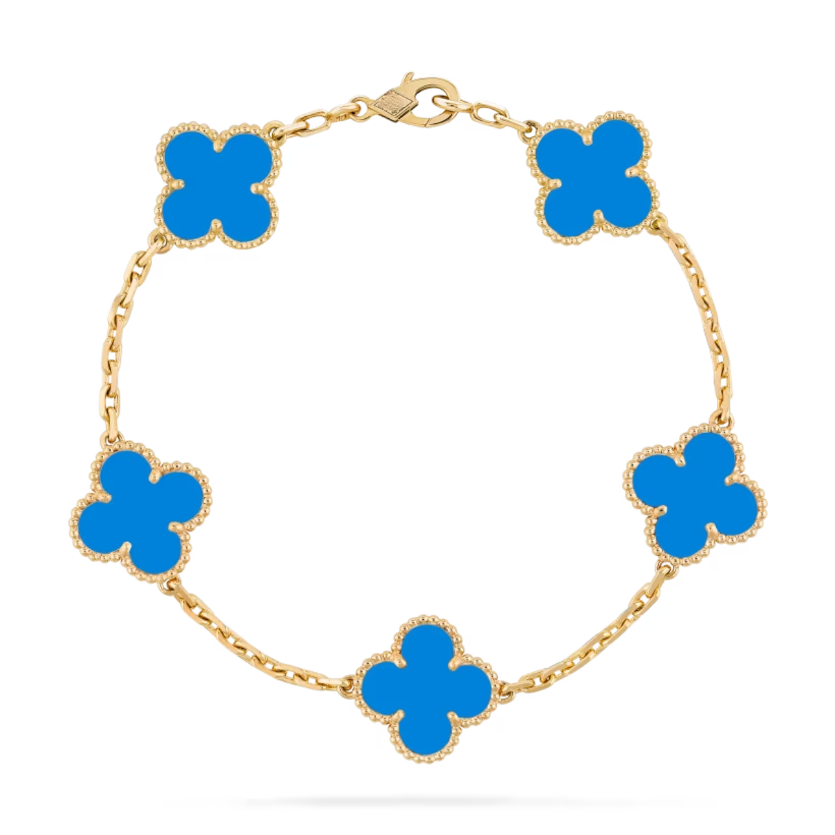 Pulseira Vintage Alhambra 5 Trevos Azul - Ouro 18K