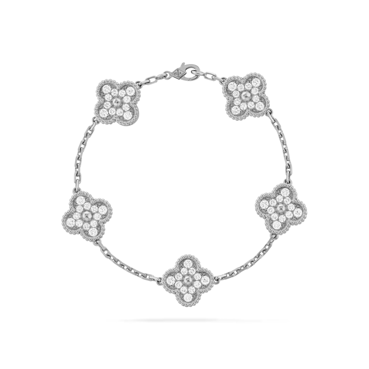 Pulseira Vintage Alhambra 5 Trevos Cravejado Snowflake - Prata de Lei