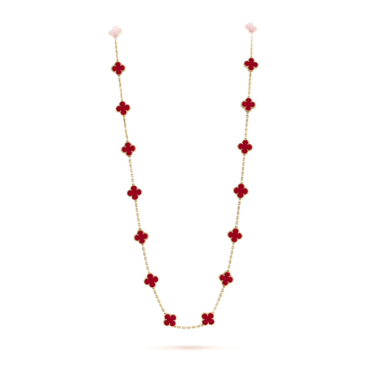 Colar Vintage Alhambra 20 Trevos Vermelho - Ouro 18K