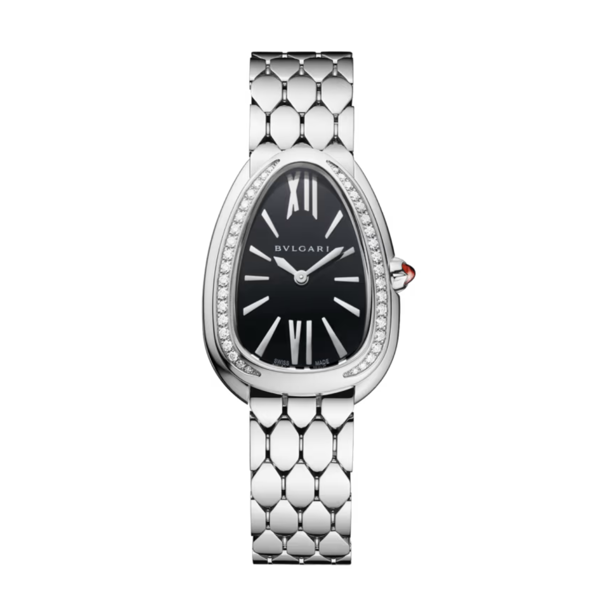 Relogio Serpenti Cravejado Fundo Preto - Prata 925