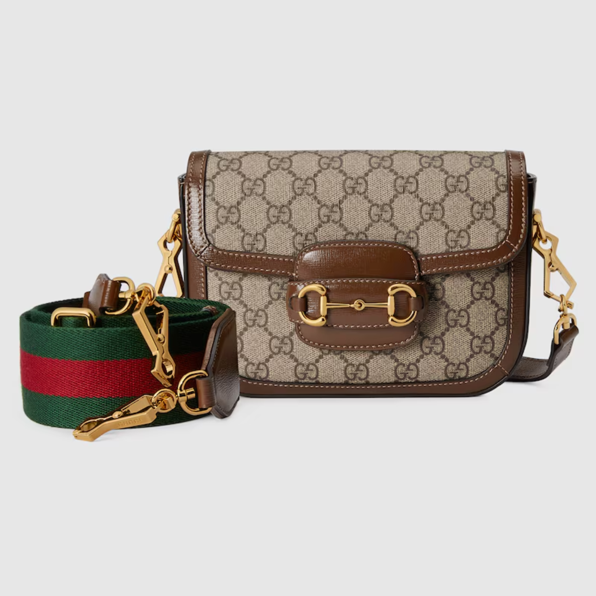 Bolsa De Ombro Horsebit 1955 Pequeno Marrom Estampada