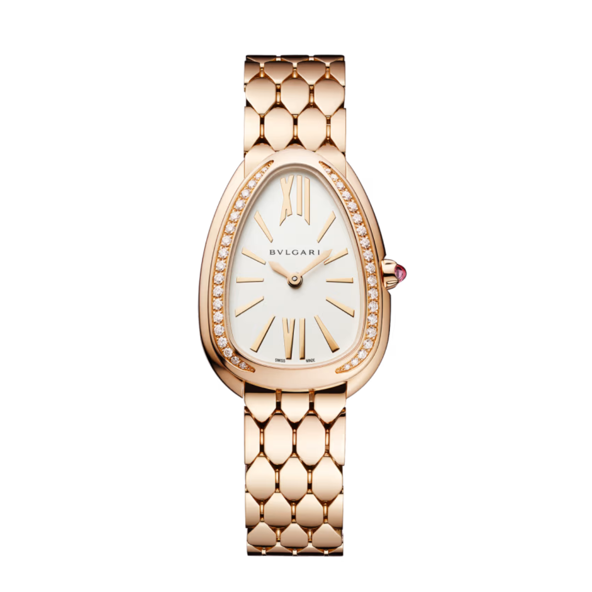 Relogio Serpenti Cravejado Fundo Branco - Ouro Rose
