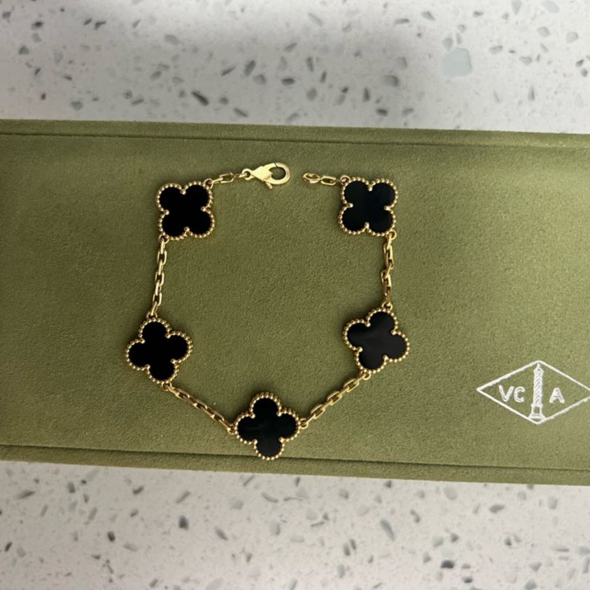 Conjunto Alhambra Vintage Trevo Completo Preto - Ouro 18K