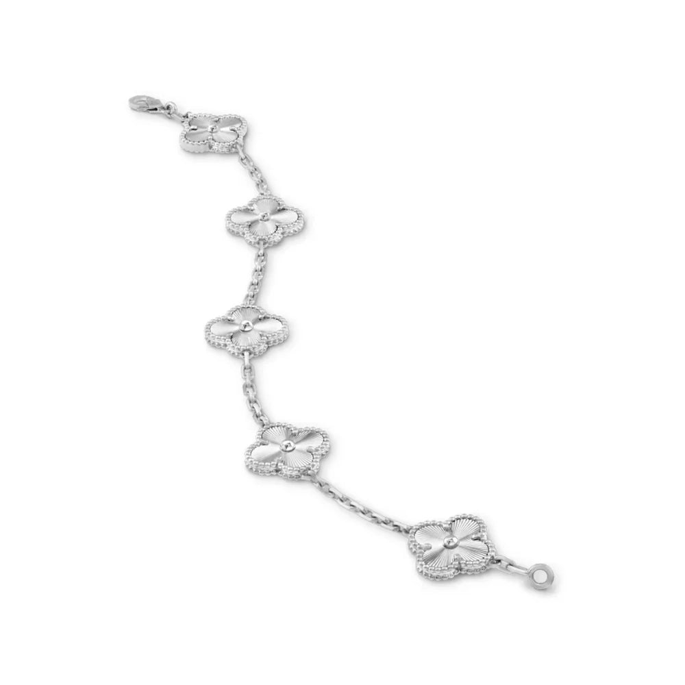 Conjunto Alhambra Trevo Colar 10 Trevos e Pulseira Brilhante - Prata de Lei