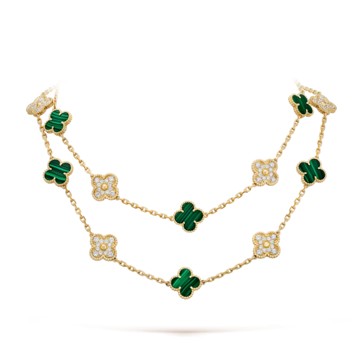 Colar Vintage Alhambra 20 Trevos Snowflake Verde - Ouro 18K