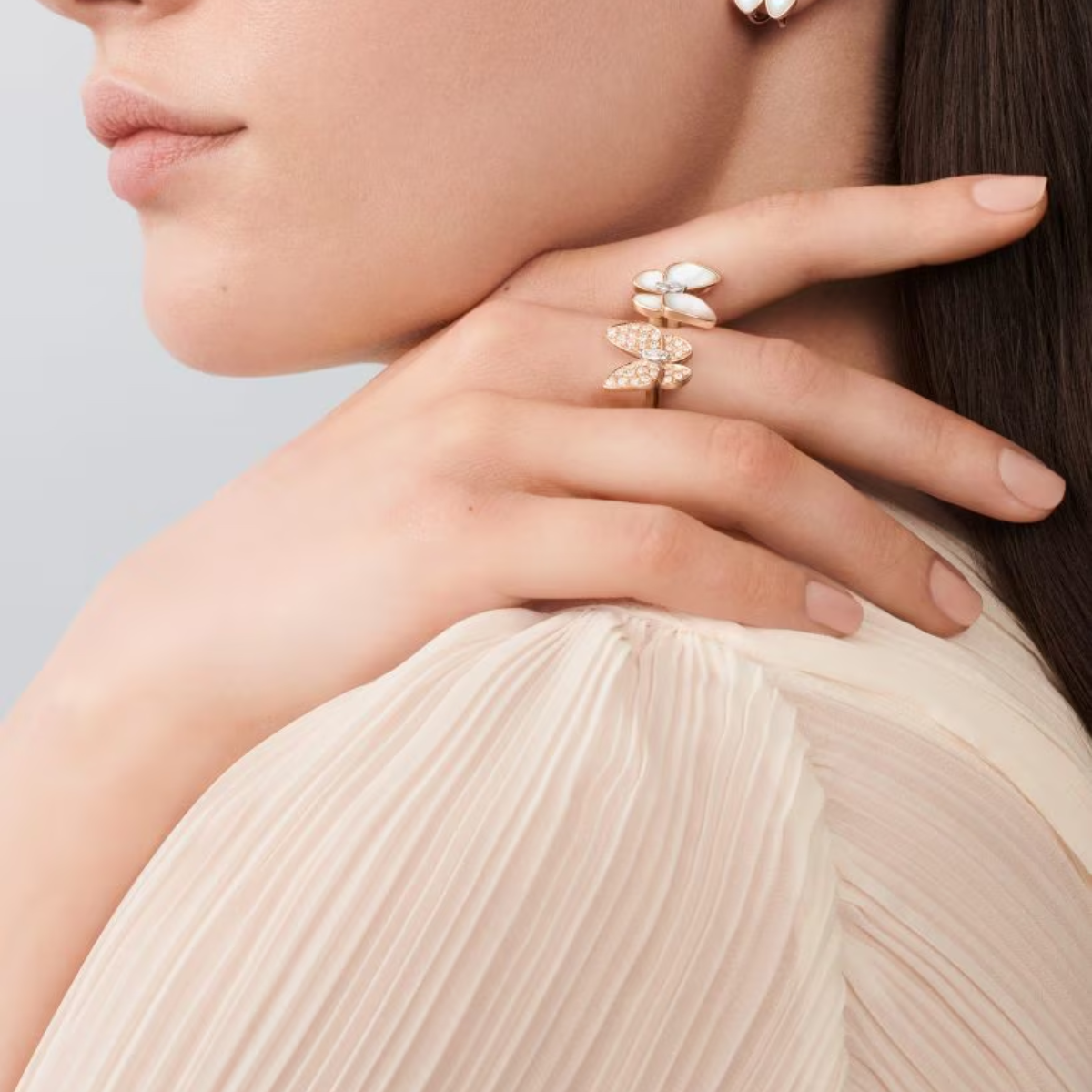 Brincos Two Butterfly Branco - Ouro 18K