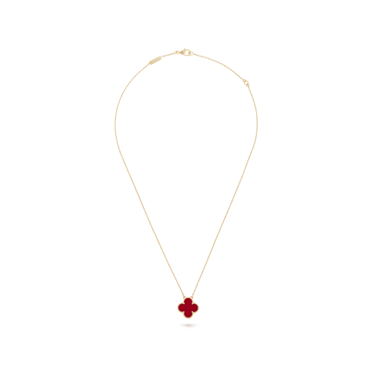 Colar Vintage Alhambra Pingente Único Trevo Vermelho - Ouro 18K