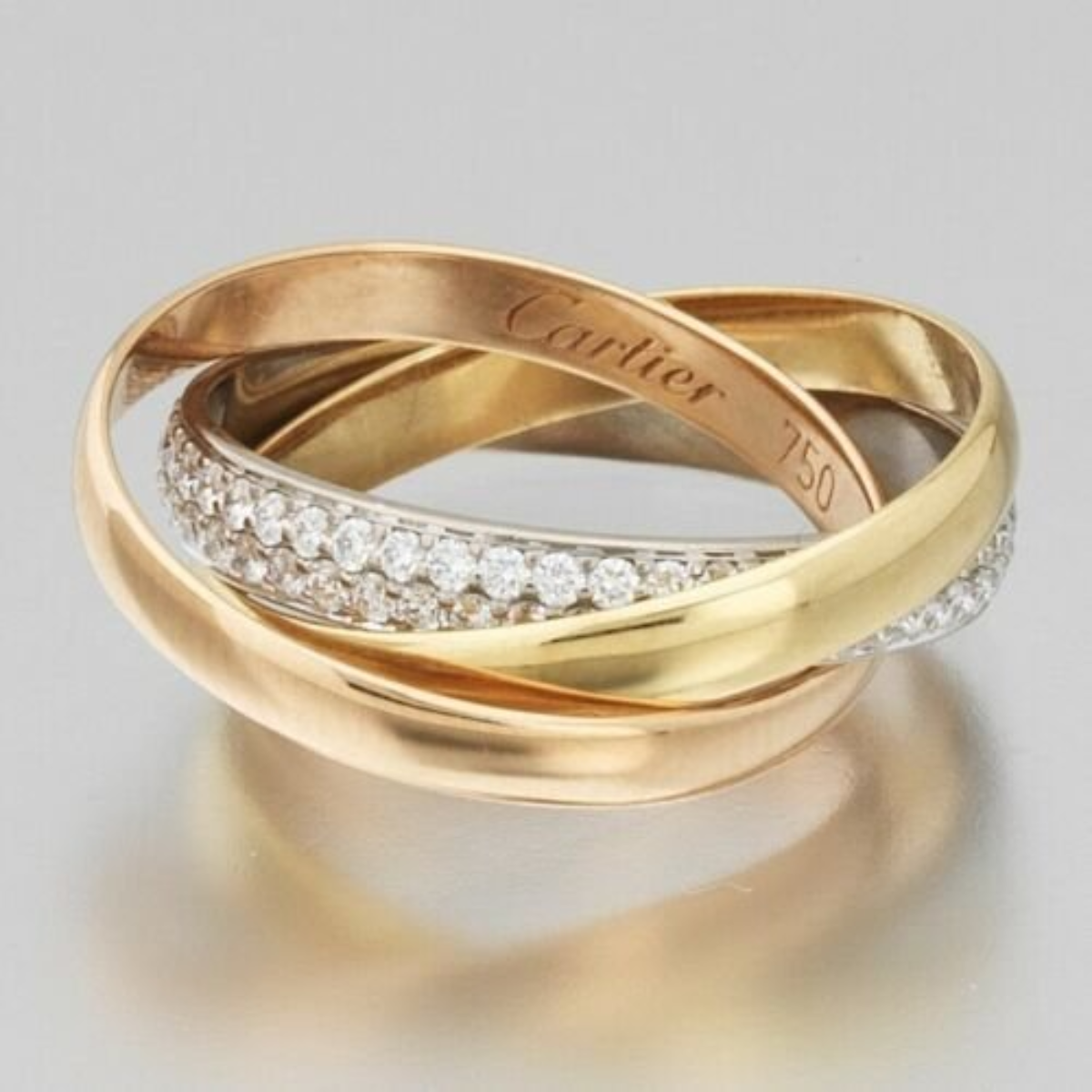 Anel Clássico Cravejado Trinity Cartier - Ouro Rose
