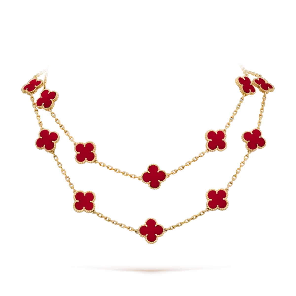 Colar Vintage Alhambra 20 Trevos Vermelho - Ouro 18K