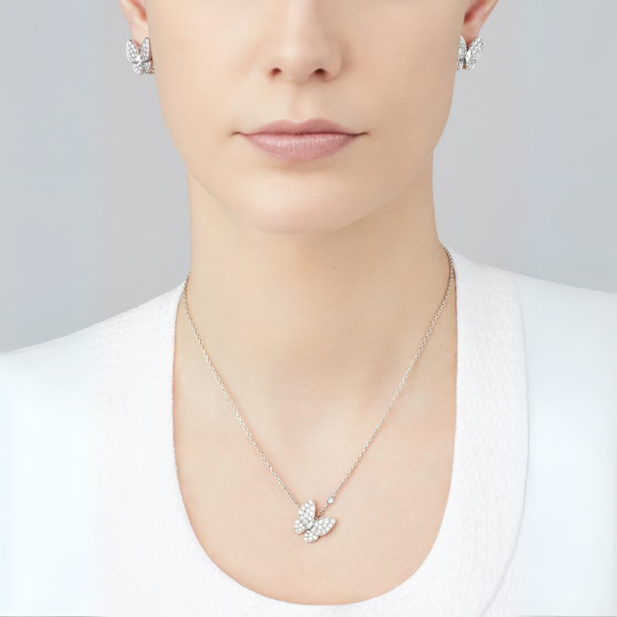 Colar Two Butterfly Pavé Brilhante - Prata 925