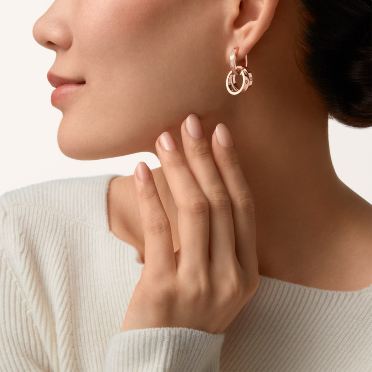 Brinco love argola duplo cravejado - Ouro Rose