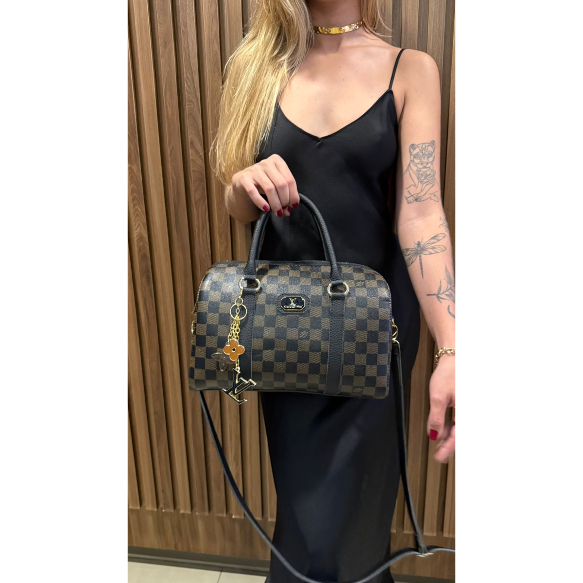 Bolsa Maleta LV Quadriculada Chaveiro Marrom