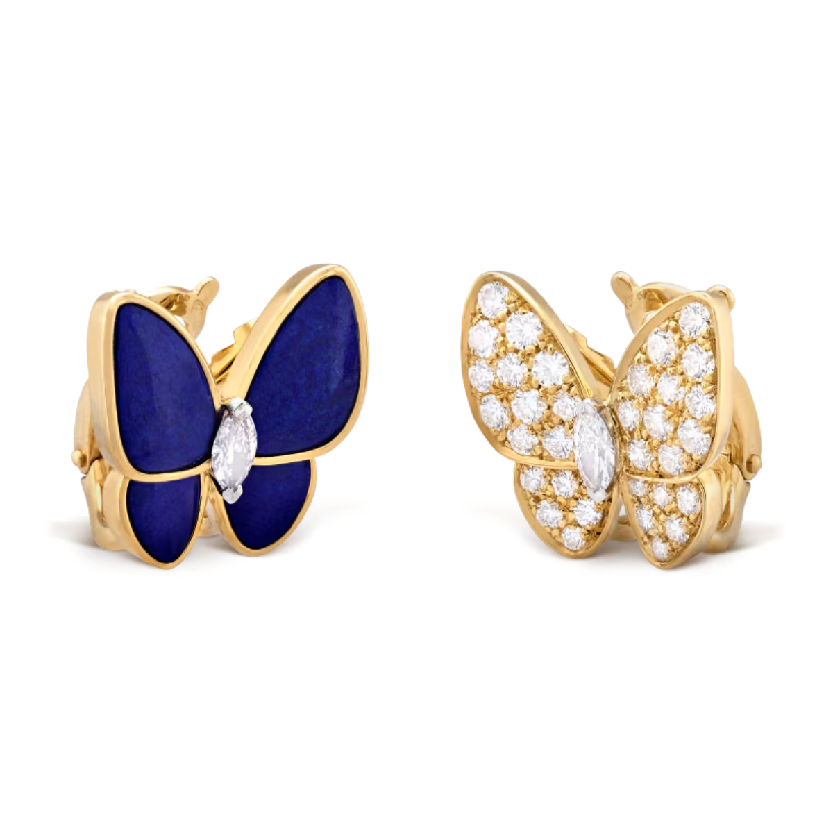 Brincos Two Butterfly Azul Escuro e Pavé - Ouro 18K