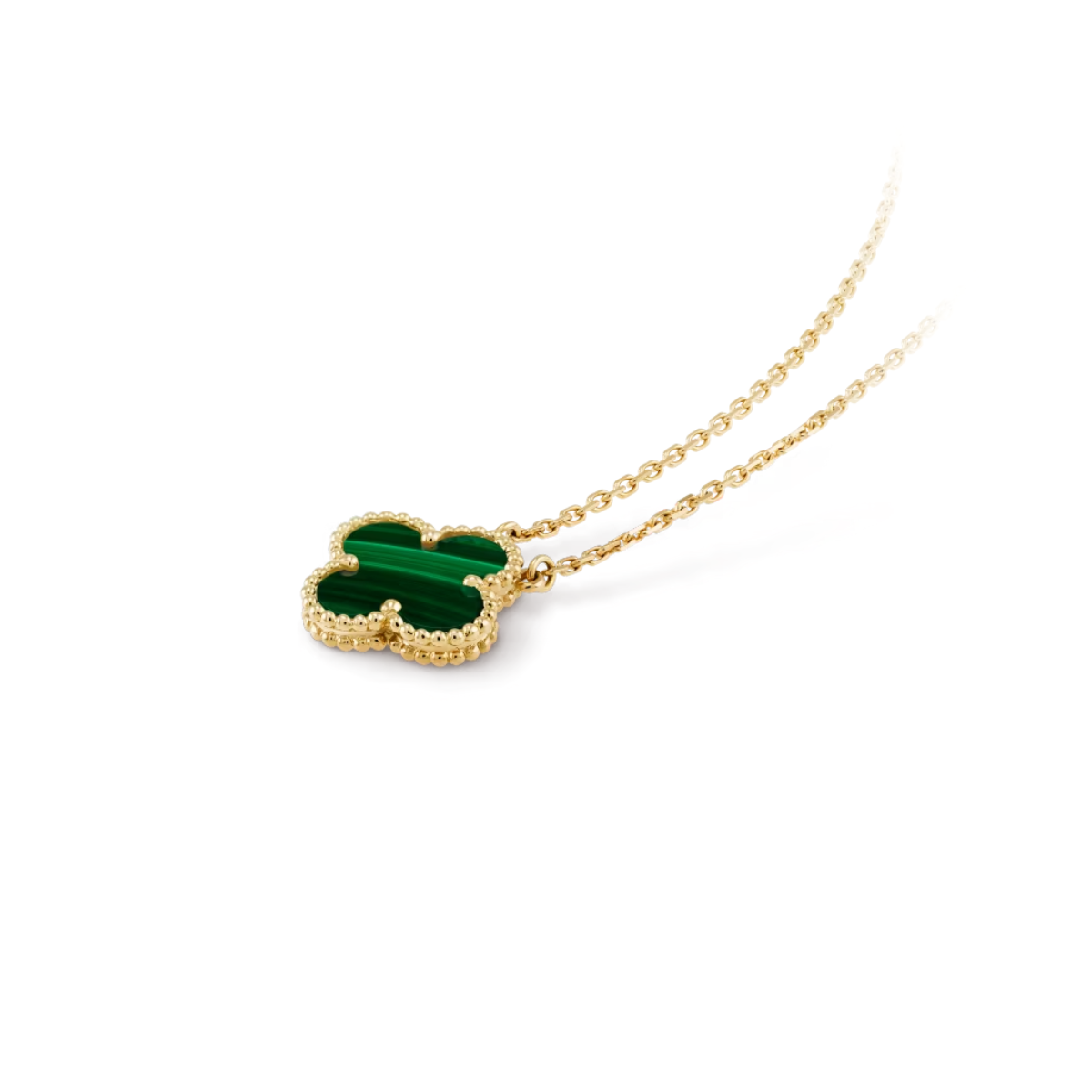 Colar Vintage Alhambra Pingente Único Trevo Verde - Ouro 18K