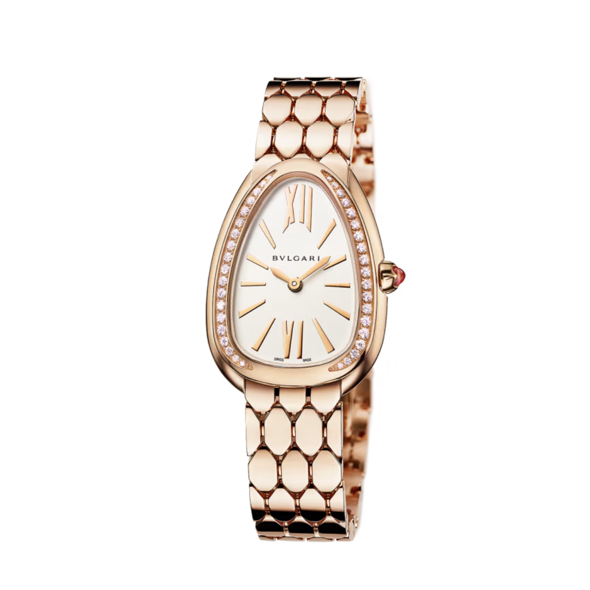 Relogio Serpenti Cravejado Fundo Branco - Ouro Rose