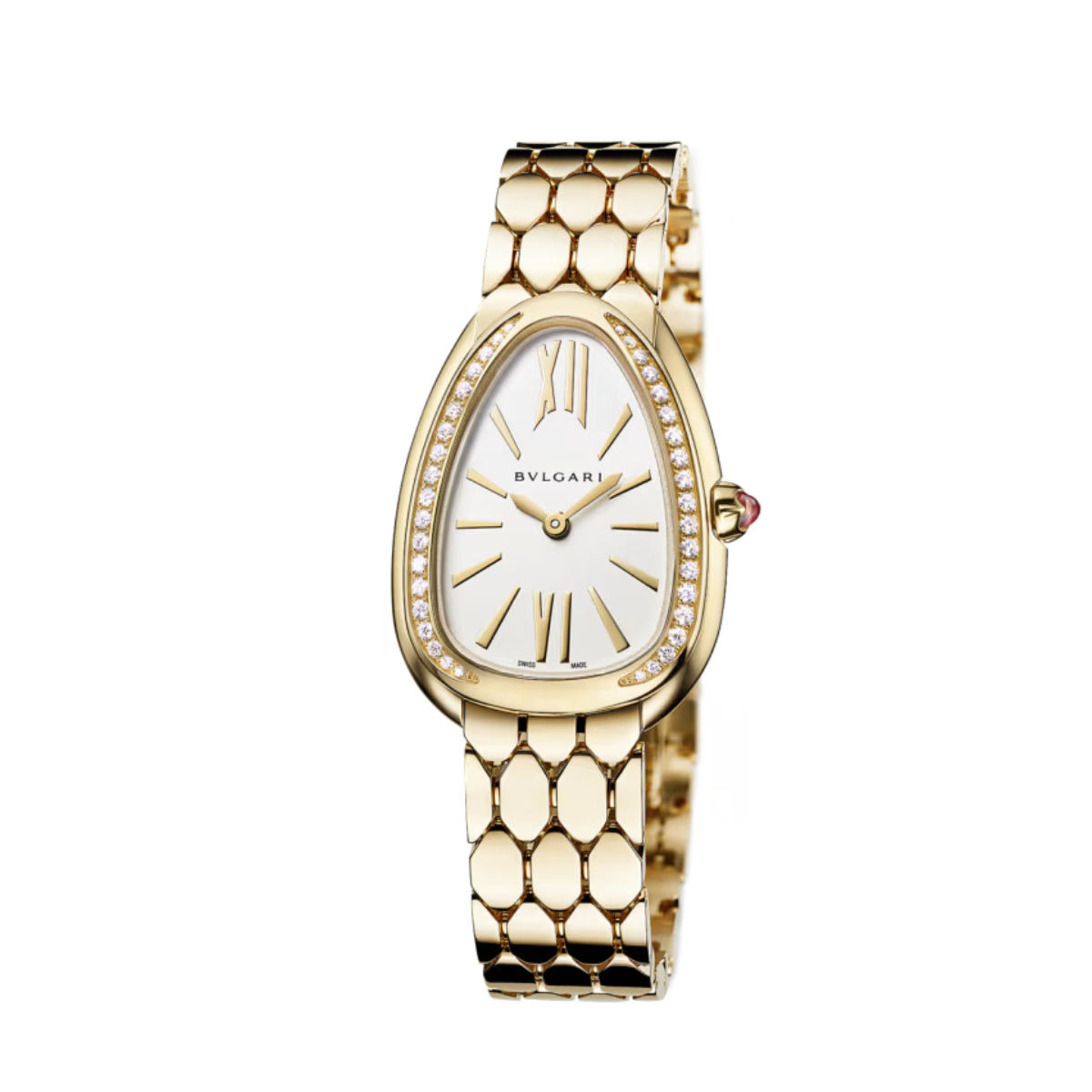 Relogio Serpenti Cravejado Fundo Branco - Ouro 18K