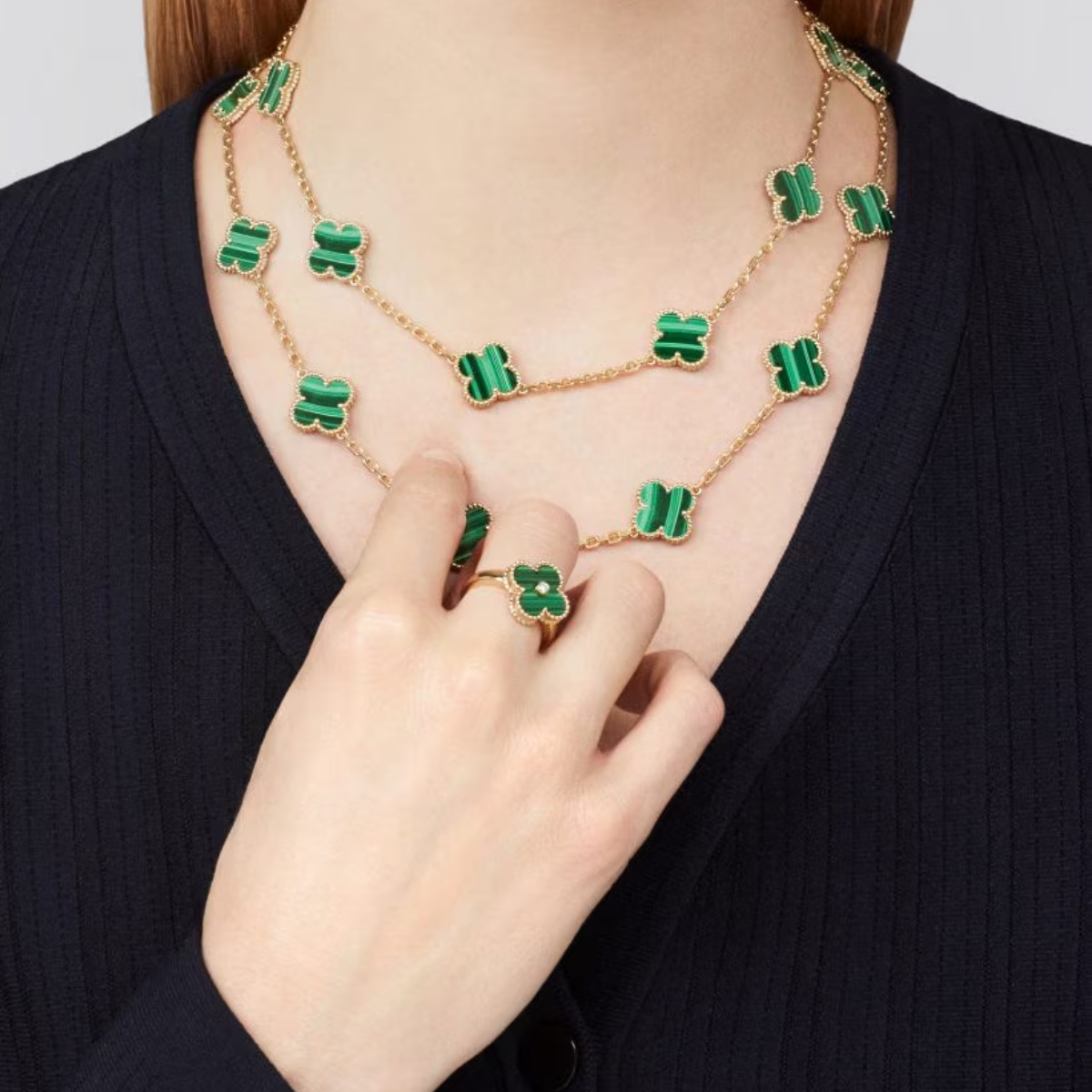 Colar Vintage Alhambra 20 Trevos Verde - Ouro 18K