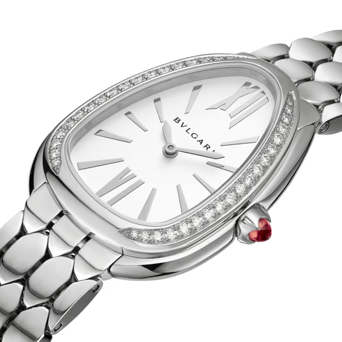 Relogio Serpenti Cravejado Fundo Branco - Prata 925