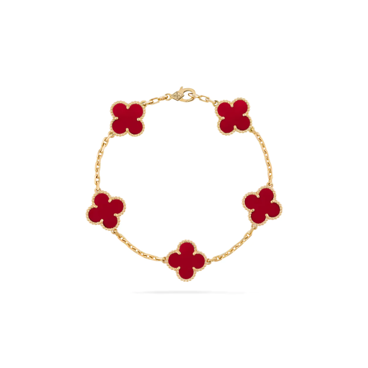 Conjunto Alhambra Trevo Colar 10 Trevos e Pulseira Vermelho - Ouro 18K