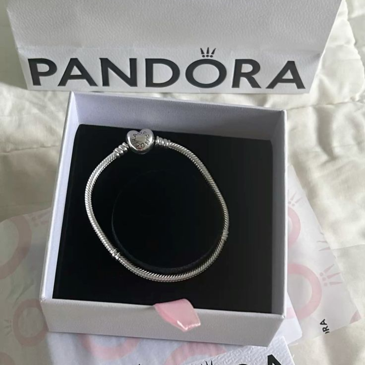Bracelete Berloque Com Fecho De Coração - Prata 925