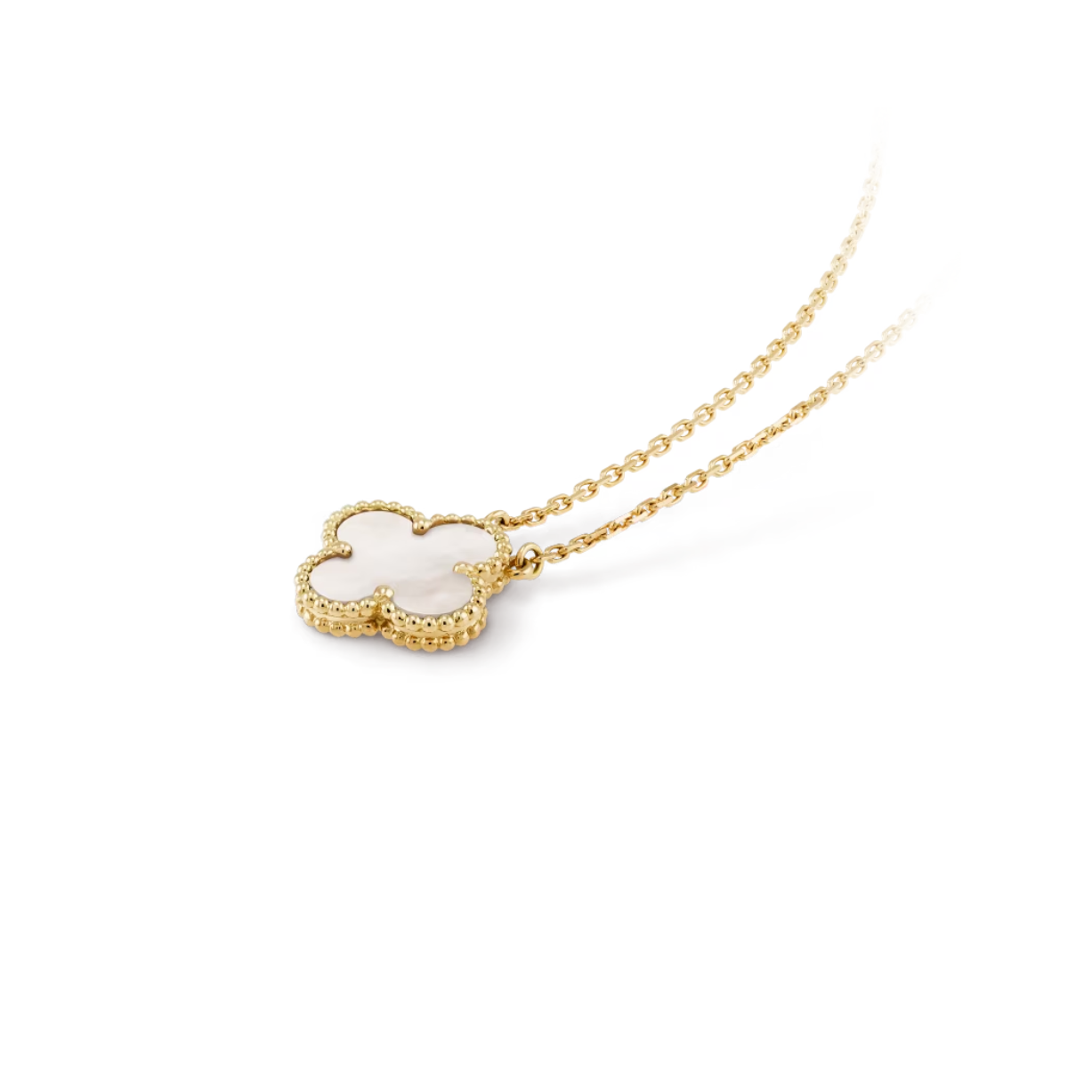 Colar Vintage Alhambra Pingente Único Trevo Branco - Ouro 18K