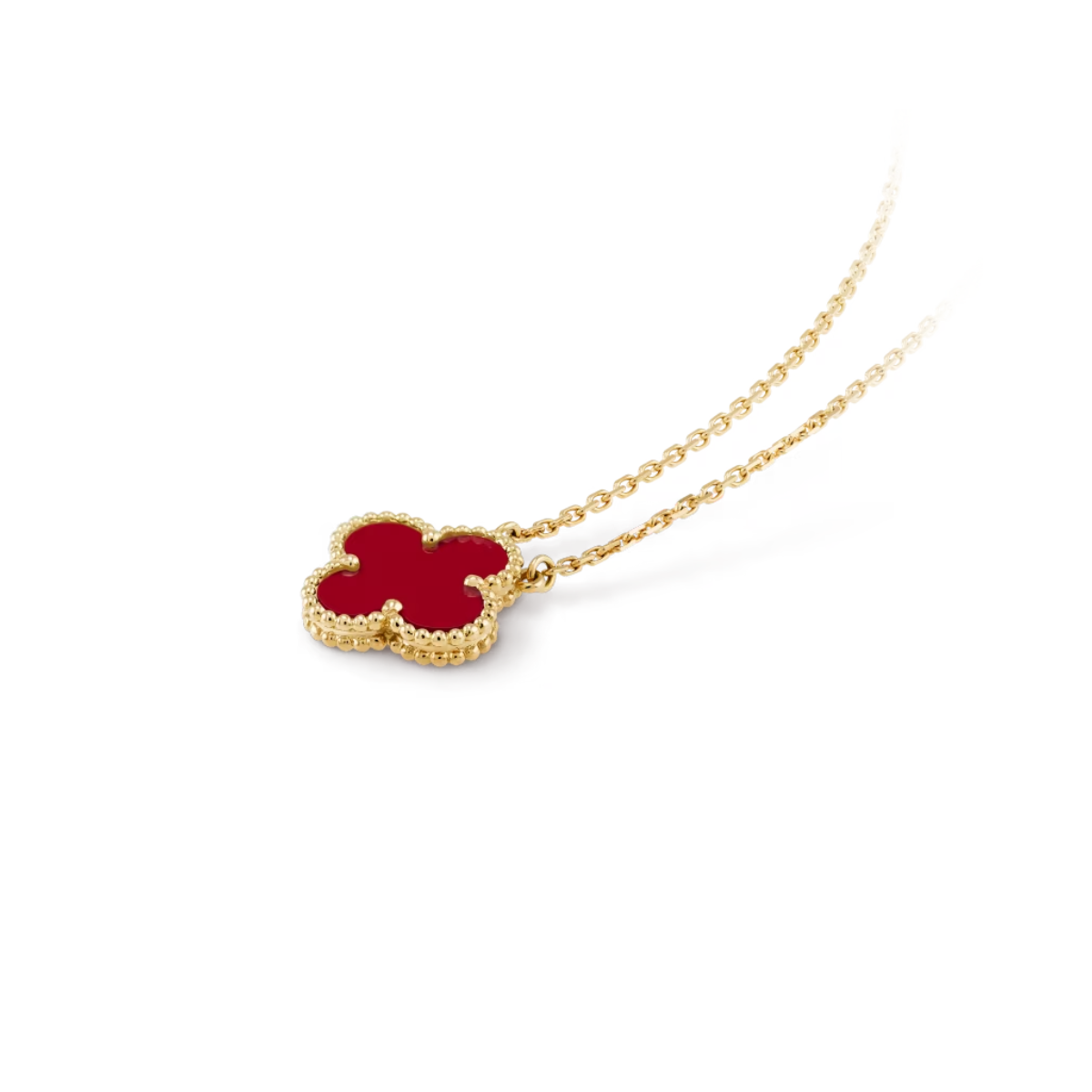 Colar Vintage Alhambra Pingente Único Trevo Vermelho - Ouro 18K