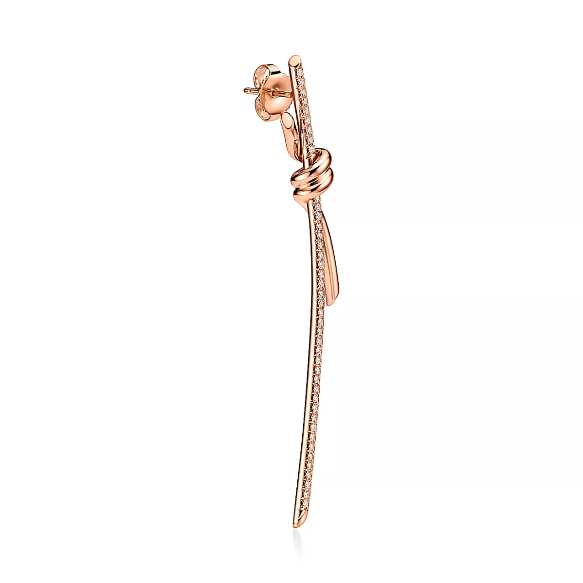 Brinco Knot Nó Cravejado Longo - Ouro Rose