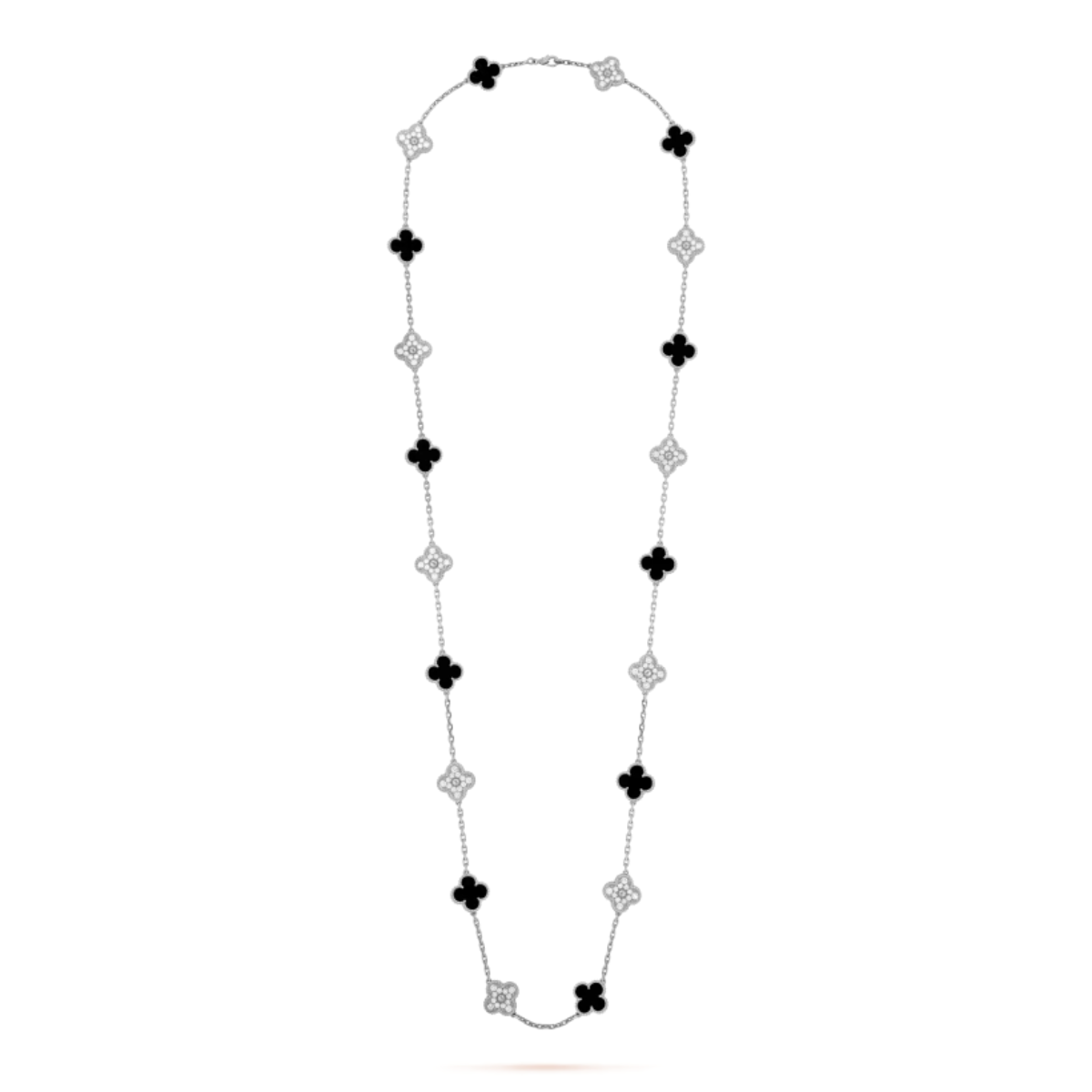 Colar Vintage Alhambra 20 Trevos Snowflake Preto - Prata de Lei