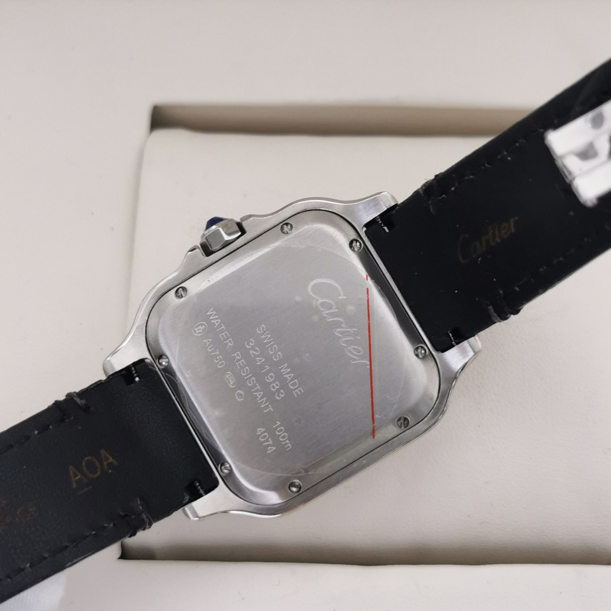Relógio Santos de Cartier Large Prata Pulseira de Couro