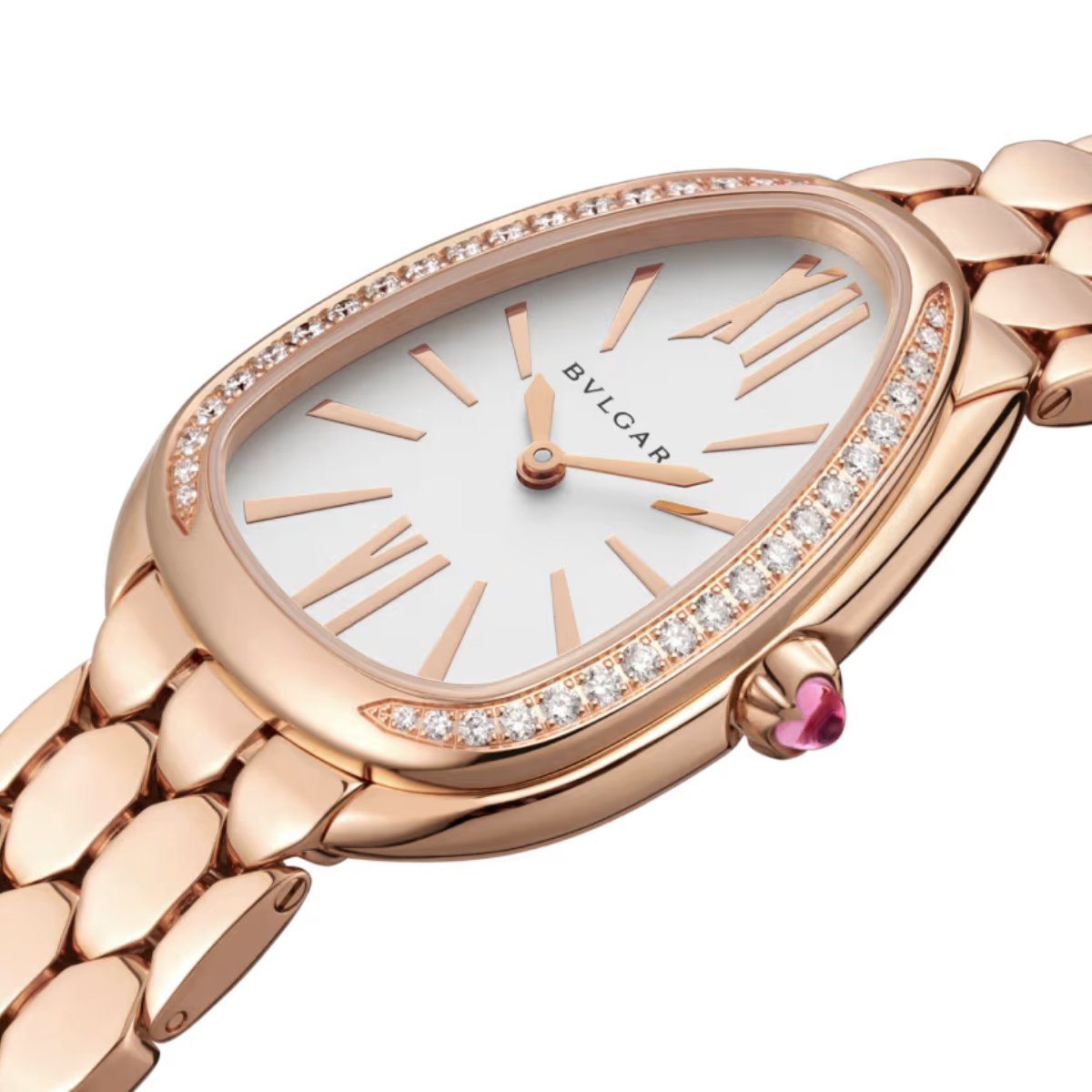 Relogio Serpenti Cravejado Fundo Branco - Ouro Rose