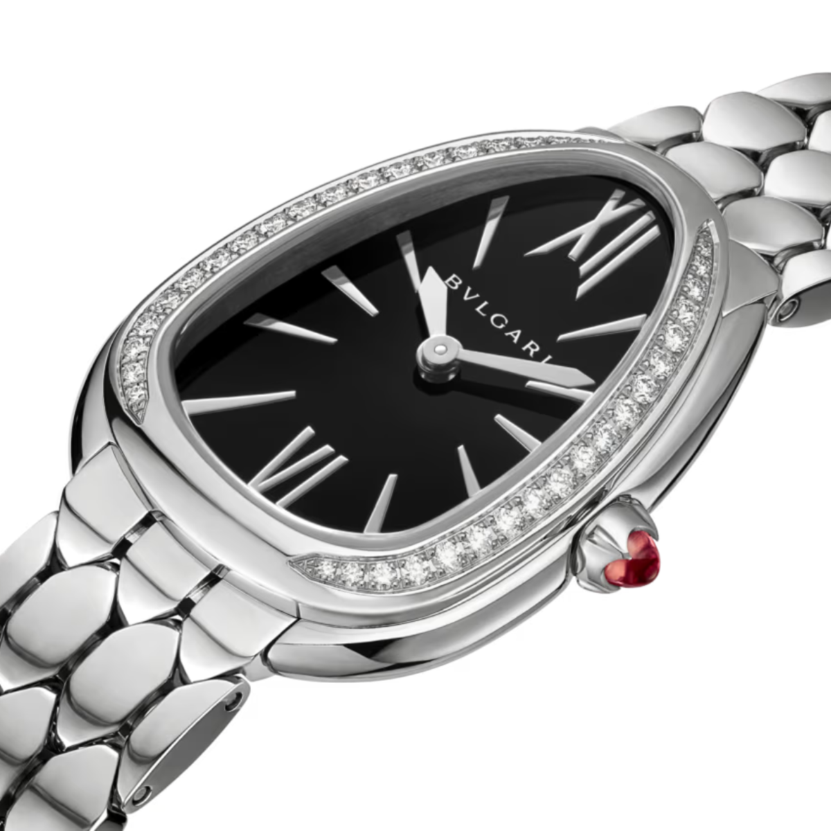 Relogio Serpenti Cravejado Fundo Preto - Prata 925