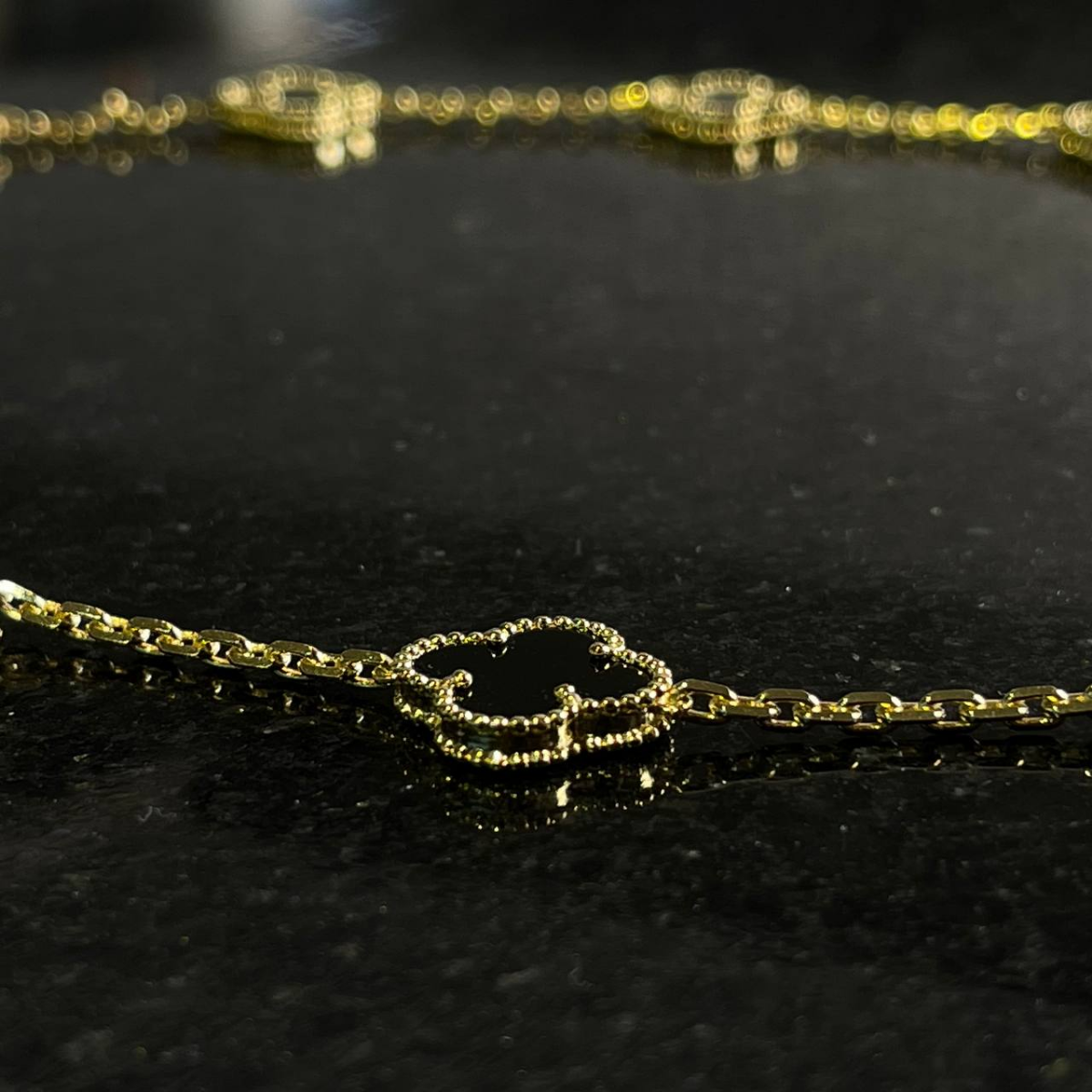 Conjunto Alhambra Vintage Trevo Completo Preto - Ouro 18K