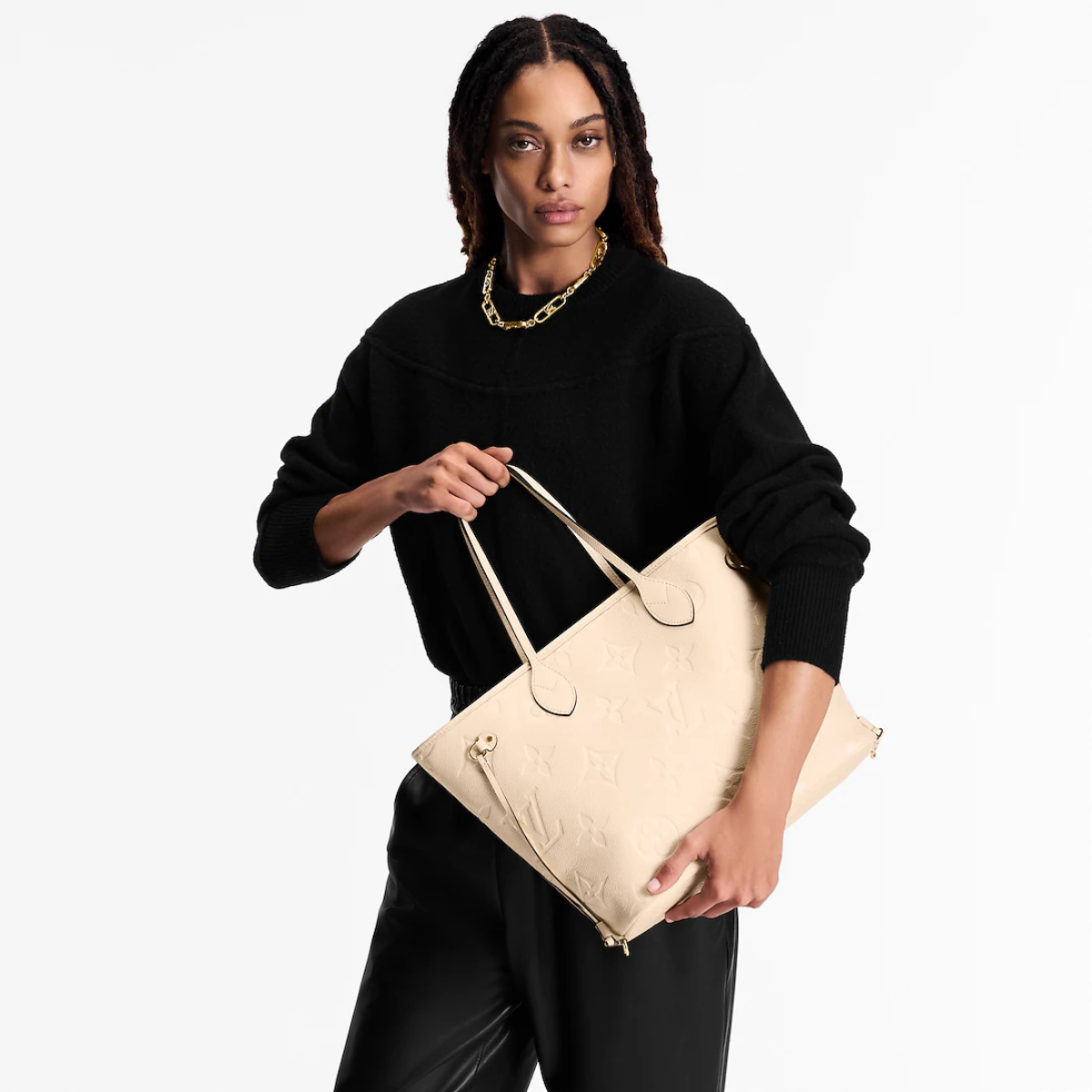 Bolsa LV Tote Neverfull MM Creme